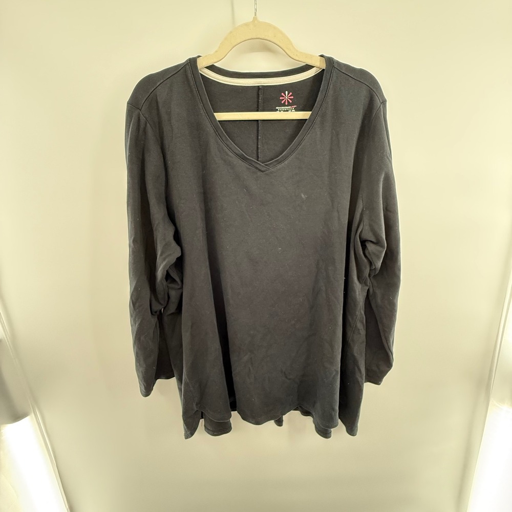 Isaac Mizrahi Live 2X Black Pima Cotton Essential V-Neck Long Sleeve Soft Knit‎